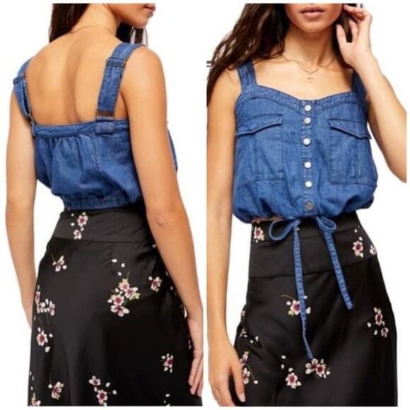 Free People Palm Desert Demin Crop Top Large NWT - Picture 3 of 10